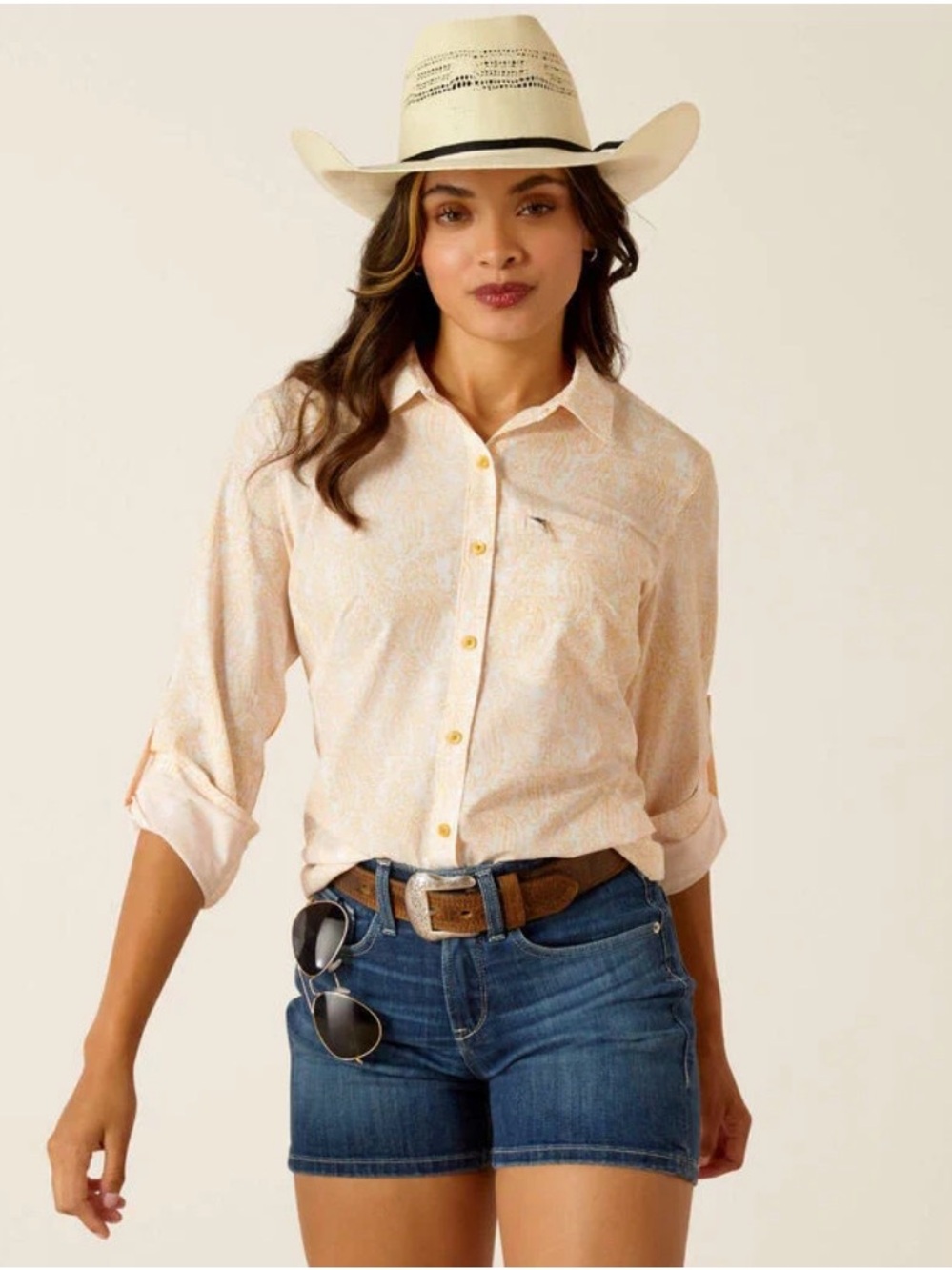 Ariat-AtiatTEK-Western-Button Down-Shirt-Cream-Yellow-M